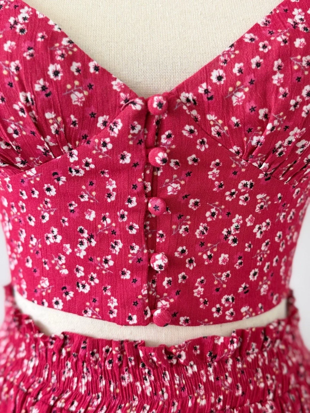 Princess Polly Shah Skirt Top Set Red Floral Crop Cami Tiered Mini Skirt US 2